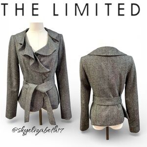 The Limited Collection Gray Tweed Ruffle Neckline Lady’s Jacket w/ Belt, M
